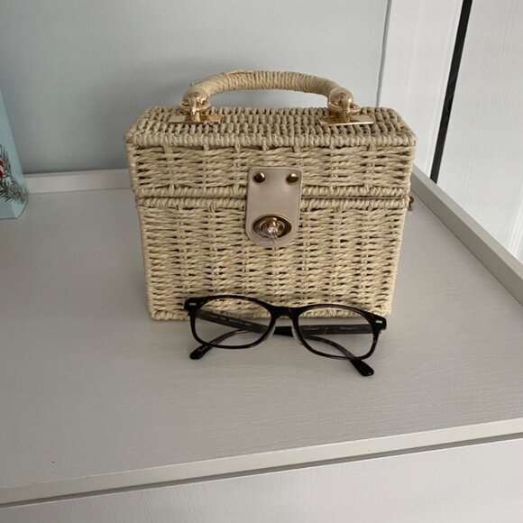 Neiman Marcus Handwoven Rattan Straw Square Beach Bag - Picture 3 of 5